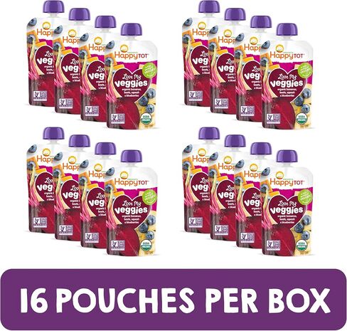 Happy Tot Organics Stage 4 Baby Food Pouches, Gluten Free, Vegan Snack, Love My Veggies, Fruit & Veggie Puree, Variety Pack, 4.22 Ounce (Pack of 16) in Saudi Arabia