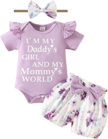 Newborn Girl Outfits Baby Girl Summer Clothes Ruffle Romper Pant with Headband Set Infant Bodysuits in Saudi Arabia
