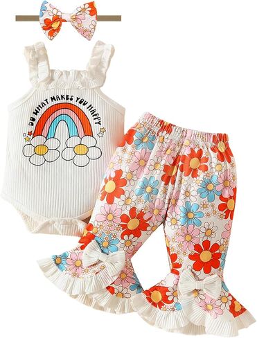 Newborn Girl Outfits Baby Girl Summer Clothes Ruffle Romper Pant with Headband Set Infant Bodysuits in Saudi Arabia