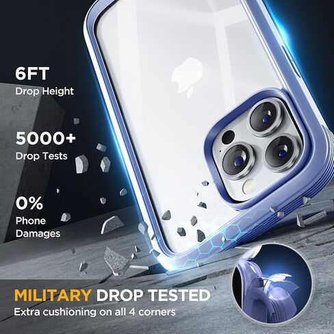 سلسلة Miracase الزجاجية مصممة لهاتف iPhone 14 Pro Max مقاس 6.7 بوصة، 2023 حافظة ممتصة للصدمات لكامل الجسم مع واقي شاشة زجاجي مقوى مدمج 9H مع واقي عدسة الكاميرا، رمادي لافندر in Saudi Arabia