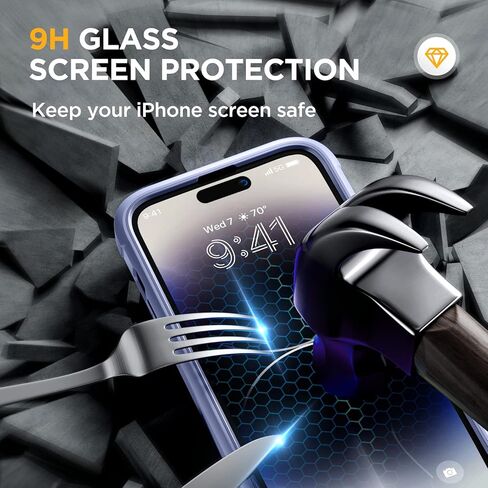 سلسلة Miracase الزجاجية مصممة لهاتف iPhone 14 Pro Max مقاس 6.7 بوصة، 2023 حافظة ممتصة للصدمات لكامل الجسم مع واقي شاشة زجاجي مقوى مدمج 9H مع واقي عدسة الكاميرا، رمادي لافندر in Saudi Arabia