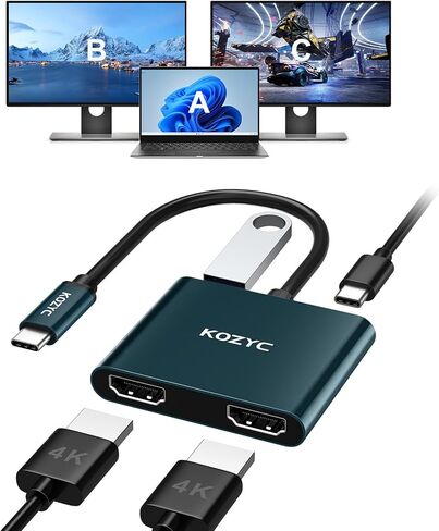 USB C to Dual HDMI Adapter 4K@30Hz, USB C Hub Multiport Adapter with 2xHDMI, USB 3.0, 100W PD, Support USB C to HDMI Splitter Extended Display (MST Only Support Windows), Green in Saudi Arabia