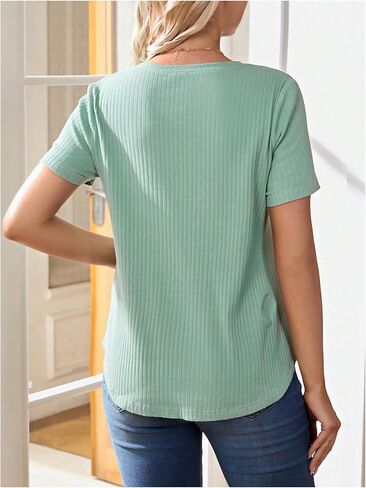 MakeMeChic Women's Maternity Tops Round Neck Short Sleeve Knitted Breastfeeding T Shirt in Kuwait
