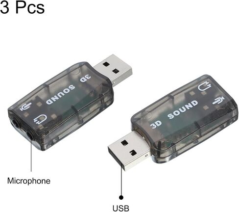 MECCANIXITY 3 Pcs USB Sound Card, USB to 3.5mm Jack Audio Adapter Support Virtual 5.1 Surround Sound Black in Saudi Arabia