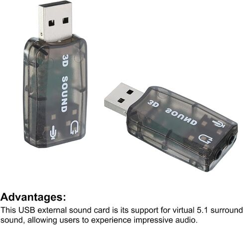 MECCANIXITY 3 Pcs USB Sound Card, USB to 3.5mm Jack Audio Adapter Support Virtual 5.1 Surround Sound Black in Saudi Arabia
