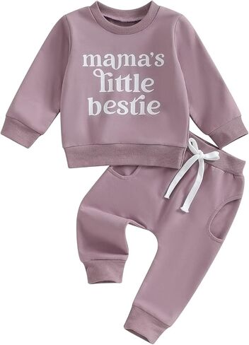 Infant Baby Girl Fall Winter Outfit Daddys Girl Long Pullover Sweatshirt Stretch Pant Toddler Sweatsuit Outfit in Saudi Arabia