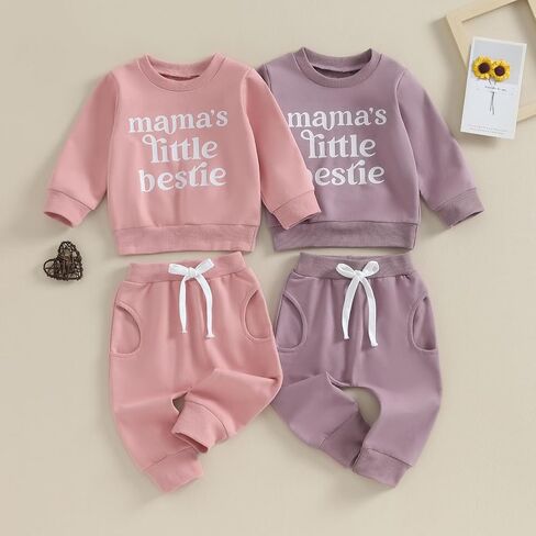 Infant Baby Girl Fall Winter Outfit Daddys Girl Long Pullover Sweatshirt Stretch Pant Toddler Sweatsuit Outfit in Saudi Arabia