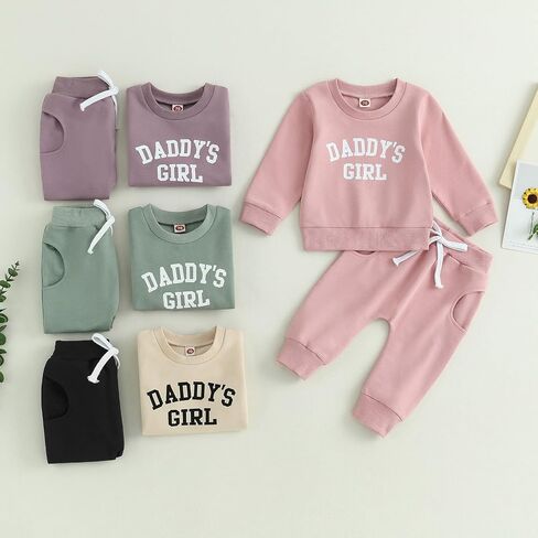 Infant Baby Girl Fall Winter Outfit Daddys Girl Long Pullover Sweatshirt Stretch Pant Toddler Sweatsuit Outfit in Kuwait