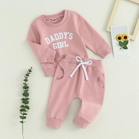 Infant Baby Girl Fall Winter Outfit Daddys Girl Long Pullover Sweatshirt Stretch Pant Toddler Sweatsuit Outfit in Saudi Arabia