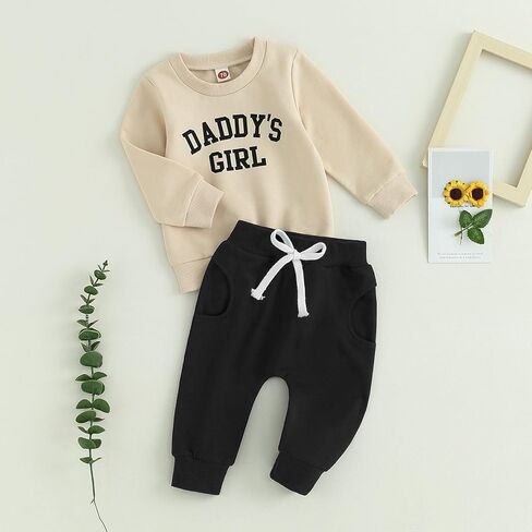 Infant Baby Girl Fall Winter Outfit Daddys Girl Long Pullover Sweatshirt Stretch Pant Toddler Sweatsuit Outfit in Kuwait