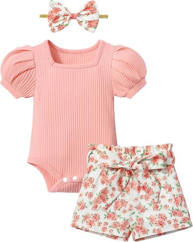 KANGKANG Baby Girl Clothes Short Sleeve Romper Top + Shorts + Bow Headband Infant Summer Outfits Set in Saudi Arabia