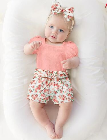 KANGKANG Baby Girl Clothes Short Sleeve Romper Top + Shorts + Bow Headband Infant Summer Outfits Set in Saudi Arabia