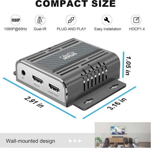 Wall Mount HDMI Extender Over Ethernet Cable CAT6/6E/7 Over TCP/IP Support for 1-to-Many Output Ultra HD1080P- Up to 656Feet with Loopout 4K and IR in Saudi Arabia