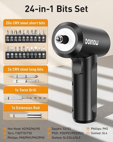 Electric Screwdriver 3.7V Cordless Screwdriver Set, 25pcs Bits (Drill Included), Max 5 N.m, USB-C Charging, 1/4'' Hex, Power Screwdriver Tool Kit for Computer, Furniture,Bicycle in Saudi Arabia