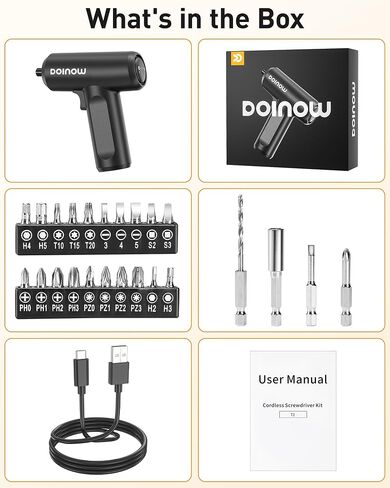 Electric Screwdriver 3.7V Cordless Screwdriver Set, 25pcs Bits (Drill Included), Max 5 N.m, USB-C Charging, 1/4'' Hex, Power Screwdriver Tool Kit for Computer, Furniture,Bicycle in Saudi Arabia