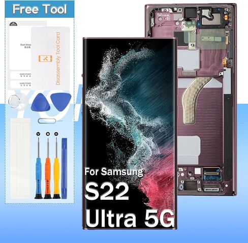 [for US Version] Yondista for Samsung Galaxy S22 Ultra 5G Screen Replacement 6.8" AMOLED SM-G908a, SM-S908u, SM-S908w LCD Display Touch Digitizer Assembly with Tools(Black with Frame) in Kuwait