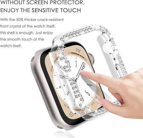 حافظات مكونة من عبوتين متوافقة مع iWatch Ultra/Ultra 2 مقاس 49 مم، غطاء واقٍ من الألماس مرصع بحجر الراين مكون من صفين بديل لساعة Apple Watch Series 9/8 Ultra (49 مم، ذهبي + شفاف) in Kuwait