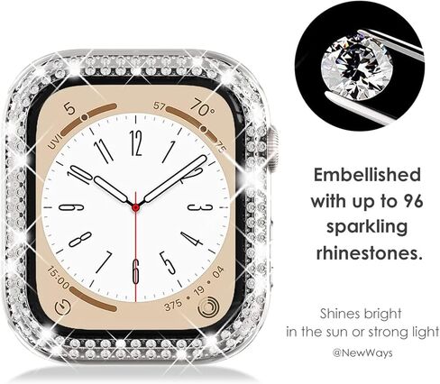 حافظات مكونة من عبوتين متوافقة مع iWatch Ultra/Ultra 2 مقاس 49 مم، غطاء واقٍ من الألماس مرصع بحجر الراين مكون من صفين بديل لساعة Apple Watch Series 9/8 Ultra (49 مم، ذهبي + شفاف) in Kuwait