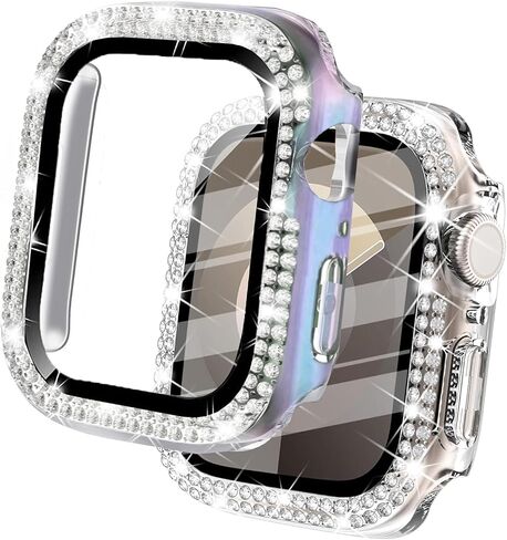 DEALELE [2-Pack] Case Compatible with Apple Watch Series Ultra 3 / Ultra 2 / Ultra (49mm), Bling Double-Rows Rhinestone Diamond Protective Case Cover Replacement Protector (Gold+Transparent) in Kuwait