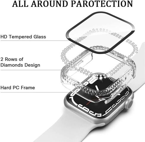 DEALELE [2-Pack] Case Compatible with Apple Watch Series Ultra 3 / Ultra 2 / Ultra (49mm), Bling Double-Rows Rhinestone Diamond Protective Case Cover Replacement Protector (Gold+Transparent) in Kuwait