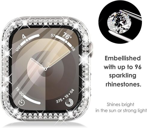 DEALELE [2-Pack] Case Compatible with Apple Watch Series Ultra 3 / Ultra 2 / Ultra (49mm), Bling Double-Rows Rhinestone Diamond Protective Case Cover Replacement Protector (Gold+Transparent) in Kuwait
