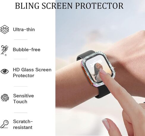 DEALELE [2-Pack] Case Compatible with Apple Watch Series Ultra 3 / Ultra 2 / Ultra (49mm), Bling Double-Rows Rhinestone Diamond Protective Case Cover Replacement Protector (Gold+Transparent) in Kuwait