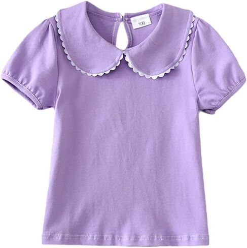 Toddler Girls Short Sleeve Solid Color Basic Shirt Baby Kids Summer Doll Collar T-Shirt Tops Blouse Outfit in Saudi Arabia