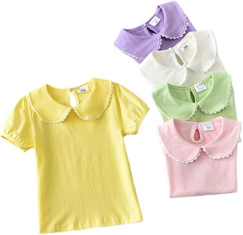 Toddler Girls Short Sleeve Solid Color Basic Shirt Baby Kids Summer Doll Collar T-Shirt Tops Blouse Outfit in Saudi Arabia