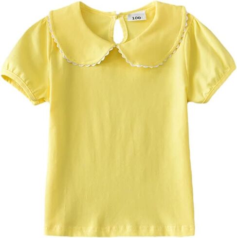 Toddler Girls Short Sleeve Solid Color Basic Shirt Baby Kids Summer Doll Collar T-Shirt Tops Blouse Outfit in Saudi Arabia