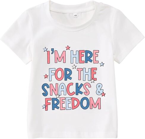 GLIGLITTR Toddler Kid 4th of July Shirt Boy Girl Patriotic T-Shirt Funny I'm Here for The Snacks Freedom Graphic Tee Tops in Saudi Arabia