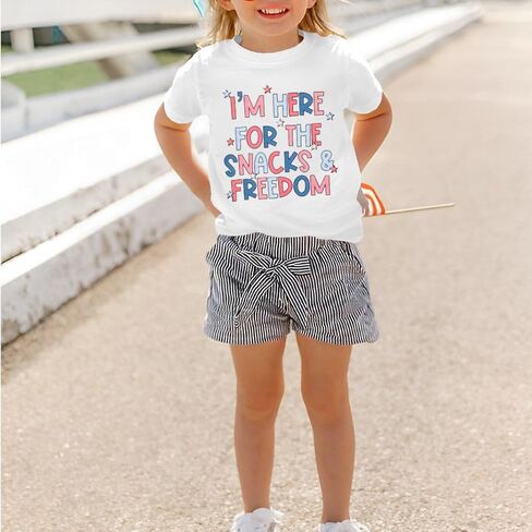 GLIGLITTR Toddler Kid 4th of July Shirt Boy Girl Patriotic T-Shirt Funny I'm Here for The Snacks Freedom Graphic Tee Tops in Saudi Arabia
