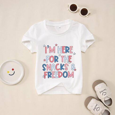 GLIGLITTR Toddler Kid 4th of July Shirt Boy Girl Patriotic T-Shirt Funny I'm Here for The Snacks Freedom Graphic Tee Tops in Saudi Arabia