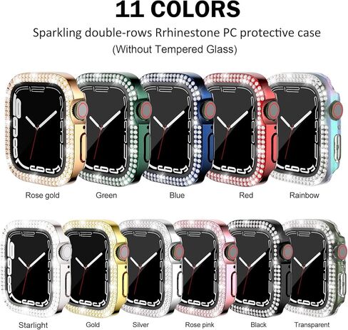 حافظات مكونة من عبوتين متوافقة مع iWatch Ultra/Ultra 2 مقاس 49 مم، غطاء واقٍ من الألماس مرصع بحجر الراين مكون من صفين بديل لساعة Apple Watch Series 9/8 Ultra (49 مم، ذهبي + شفاف) in Kuwait