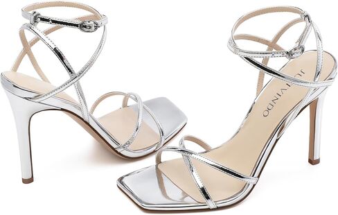 Strappy High Stiletto Heels, Ankle Strap Heeled Sandals for Women, Sexy Square Open Toe Heels for Wedding Party Dress in Saudi Arabia