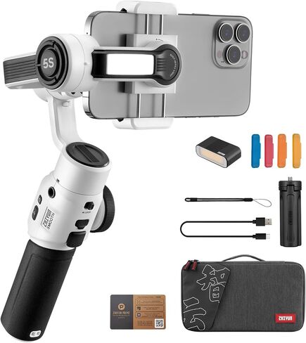ZHIYUN Smooth 5S Combo with Built in Light - 3-Axis Gimbal with Smart Follow Gimbal Stabilizer for iPhone 14/13/12/11 Pro Max X and Android Phone - White in Saudi Arabia