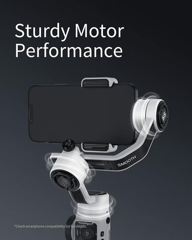 ZHIYUN Smooth 5S Combo with Built in Light - 3-Axis Gimbal with Smart Follow Gimbal Stabilizer for iPhone 14/13/12/11 Pro Max X and Android Phone - White in Saudi Arabia