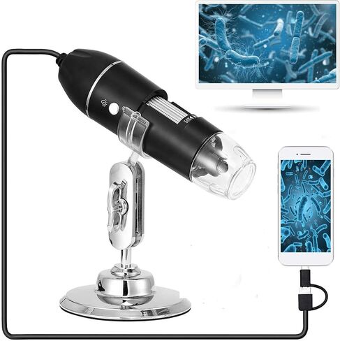 50X-1600X USB Digital Microscope,XFF 2 in 1 8 LED Handheld Magnification Endoscope Camera with Carrying Case & Metal Stand, Compatible for Android Windows 7/8/10 Linux Mac in Saudi Arabia