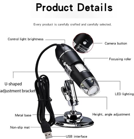 50X-1600X USB Digital Microscope,XFF 2 in 1 8 LED Handheld Magnification Endoscope Camera with Carrying Case & Metal Stand, Compatible for Android Windows 7/8/10 Linux Mac in Saudi Arabia