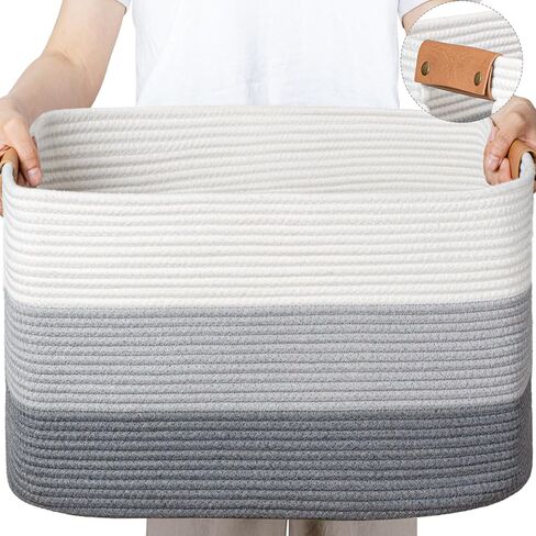 danpinera Large Basket for Blankets Living Room,Woven Cotton Rope Basket for Storage, Toy Organizing with Handle, Woven Basket for Blankets, Pillows, Toys & Clothes, 18.11’’*14.17’’*11.81’’, 50L,Black in Saudi Arabia