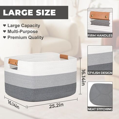 danpinera Large Basket for Blankets Living Room,Woven Cotton Rope Basket for Storage, Toy Organizing with Handle, Woven Basket for Blankets, Pillows, Toys & Clothes, 18.11’’*14.17’’*11.81’’, 50L,Black in Saudi Arabia