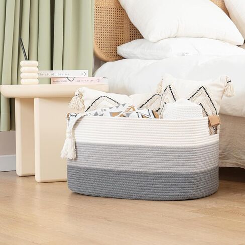 danpinera Large Basket for Blankets Living Room,Woven Cotton Rope Basket for Storage, Toy Organizing with Handle, Woven Basket for Blankets, Pillows, Toys & Clothes, 18.11’’*14.17’’*11.81’’, 50L,Black in Saudi Arabia