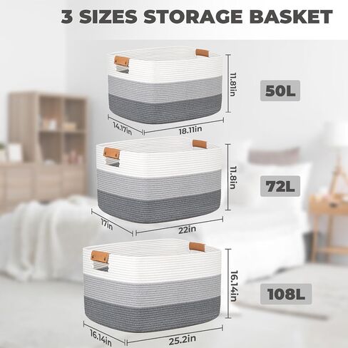 danpinera Large Basket for Blankets Living Room,Woven Cotton Rope Basket for Storage, Toy Organizing with Handle, Woven Basket for Blankets, Pillows, Toys & Clothes, 18.11’’*14.17’’*11.81’’, 50L,Black in Saudi Arabia