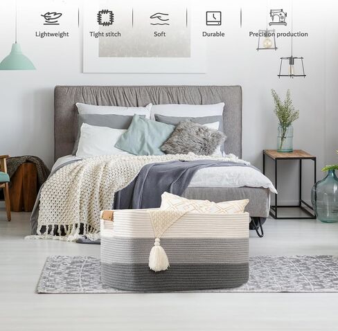 danpinera Large Basket for Blankets Living Room,Woven Cotton Rope Basket for Storage, Toy Organizing with Handle, Woven Basket for Blankets, Pillows, Toys & Clothes, 18.11’’*14.17’’*11.81’’, 50L,Black in Saudi Arabia