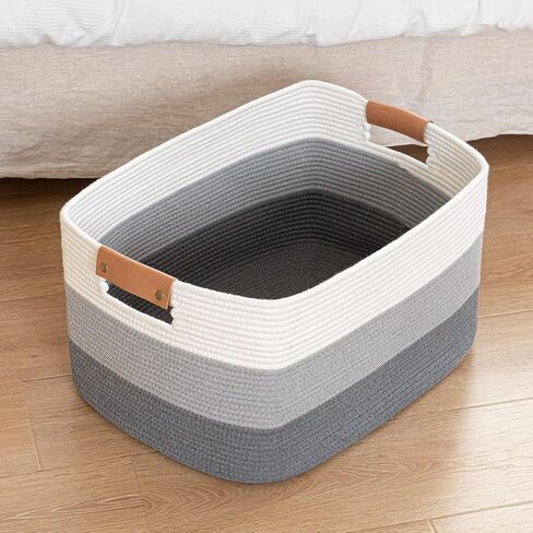 danpinera Large Basket for Blankets Living Room,Woven Cotton Rope Basket for Storage, Toy Organizing with Handle, Woven Basket for Blankets, Pillows, Toys & Clothes, 18.11’’*14.17’’*11.81’’, 50L,Black in Saudi Arabia