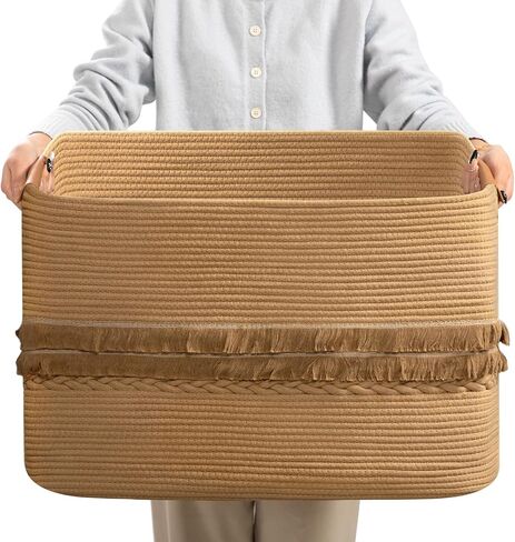 danpinera Large Basket for Blankets Living Room,Woven Cotton Rope Basket for Storage, Toy Organizing with Handle, Woven Basket for Blankets, Pillows, Toys & Clothes, 18.11’’*14.17’’*11.81’’, 50L,Black in Saudi Arabia