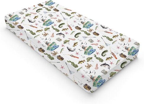 Watercolor Ocean Boat Fishing Baby Changing Pad Cover for Boy Girl 32''x16'' Fishing Lovers Gift Unisex Fitted Diaper Change Table Sheets Sea Marine Fishing Soft Breathable Nursery Changing Table Mat in Saudi Arabia
