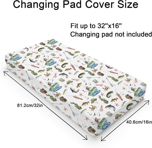 Watercolor Ocean Boat Fishing Baby Changing Pad Cover for Boy Girl 32''x16'' Fishing Lovers Gift Unisex Fitted Diaper Change Table Sheets Sea Marine Fishing Soft Breathable Nursery Changing Table Mat in Saudi Arabia