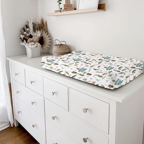 Watercolor Ocean Boat Fishing Baby Changing Pad Cover for Boy Girl 32''x16'' Fishing Lovers Gift Unisex Fitted Diaper Change Table Sheets Sea Marine Fishing Soft Breathable Nursery Changing Table Mat in Saudi Arabia