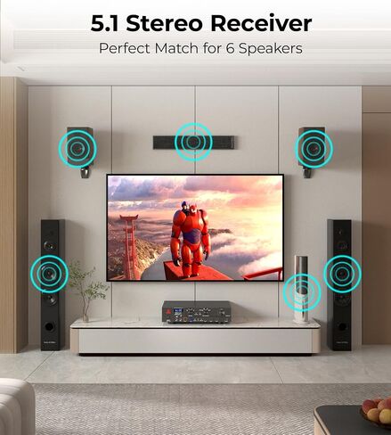 Vangoa Wireless Home Audio Theater Amplifier Stereo Receiver, 5.1 Channel 800 Watt Audio Component Receiver Amp with USB, SD, FM, 2 Mic with Echo, 3 Effects, 3-band EQ for Studio, Home in Saudi Arabia