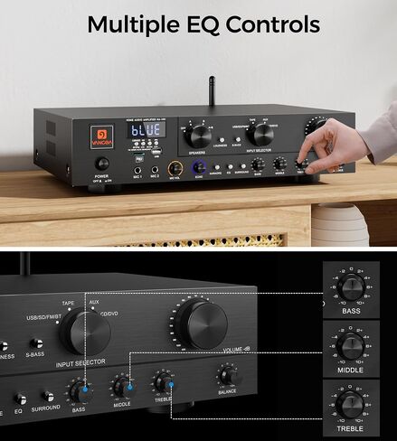 Vangoa Wireless Home Audio Theater Amplifier Stereo Receiver, 5.1 Channel 800 Watt Audio Component Receiver Amp with USB, SD, FM, 2 Mic with Echo, 3 Effects, 3-band EQ for Studio, Home in Saudi Arabia